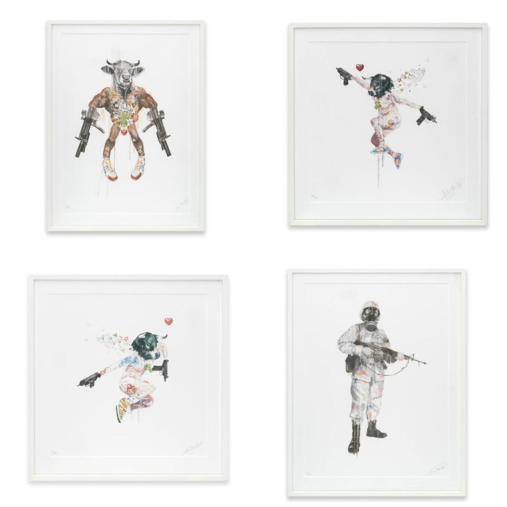 Antony Micallef comparable auction result: antony micallef british 1975 impure idols improvised minotaur peace keeper uzi lover i ii 2007 4 works