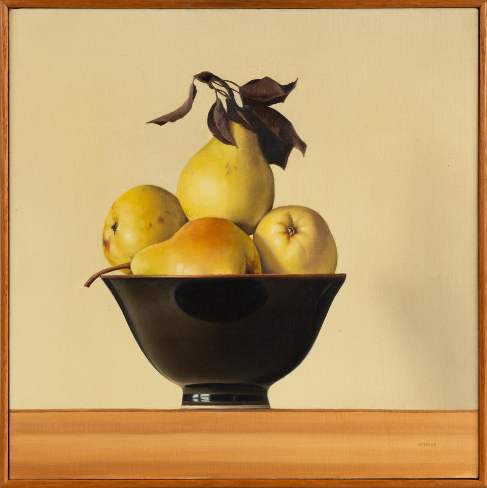 James Aponovich comparable auction result: james aponovich american b 1948 pears in black bowl