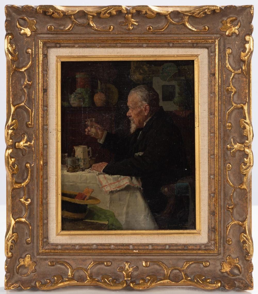 Louis Charles Moeller comparable auction result: louis charles moeller american 1855 1930 portrait of a gentleman toasting