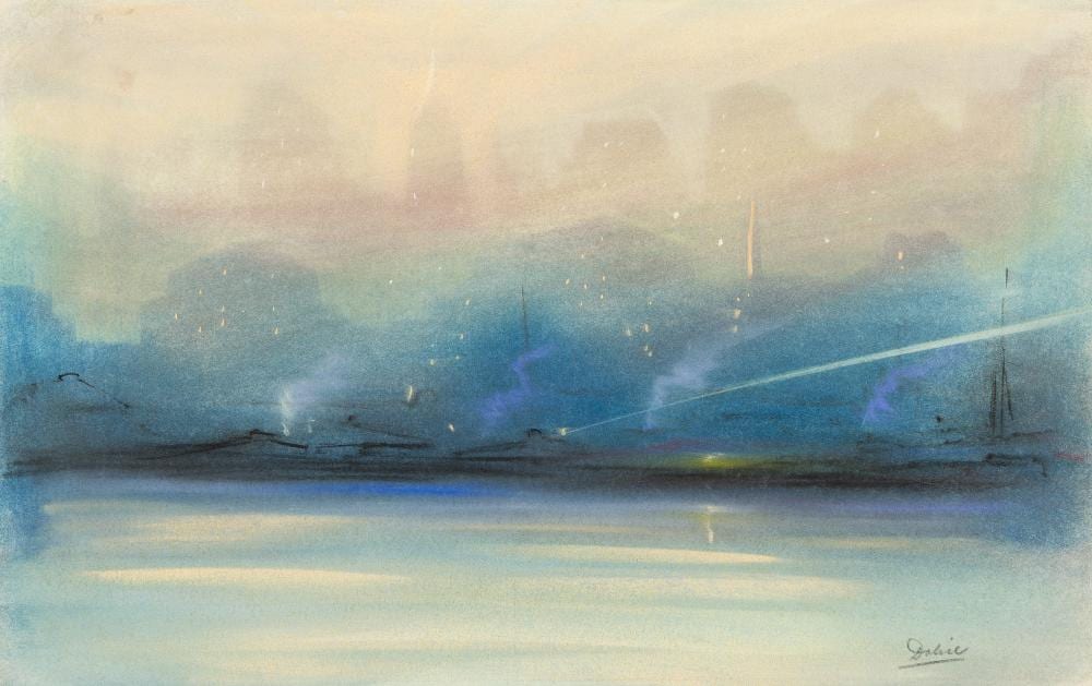 Leon Dolice comparable auction result: leon dolice sunset new york harbor pastel on paper circa 1930