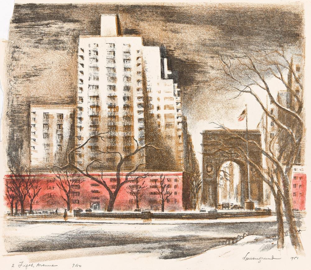 Margaret Lowengrund comparable auction result: margaret lowengrund group of three lithographs of new york circa 1951