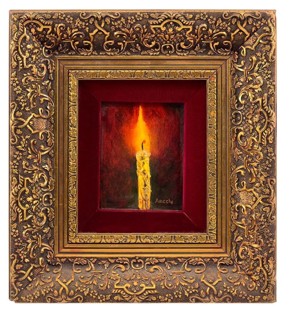 Kay Ameche comparable auction result: kay ameche candle oil on board
