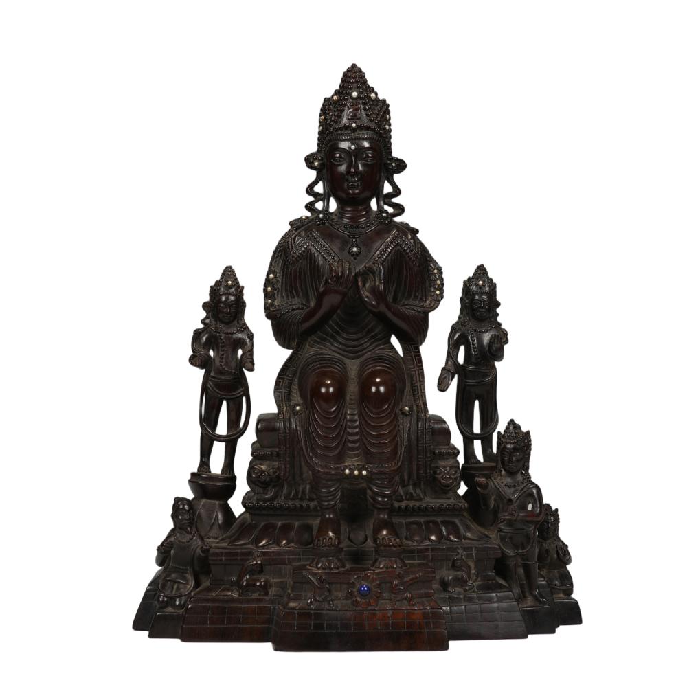 A VERY RARE CARVED ROSEWOOD ZITAN MAITREYA sold by Berkeley Auction Gallery, lot 115 — auction record photograph