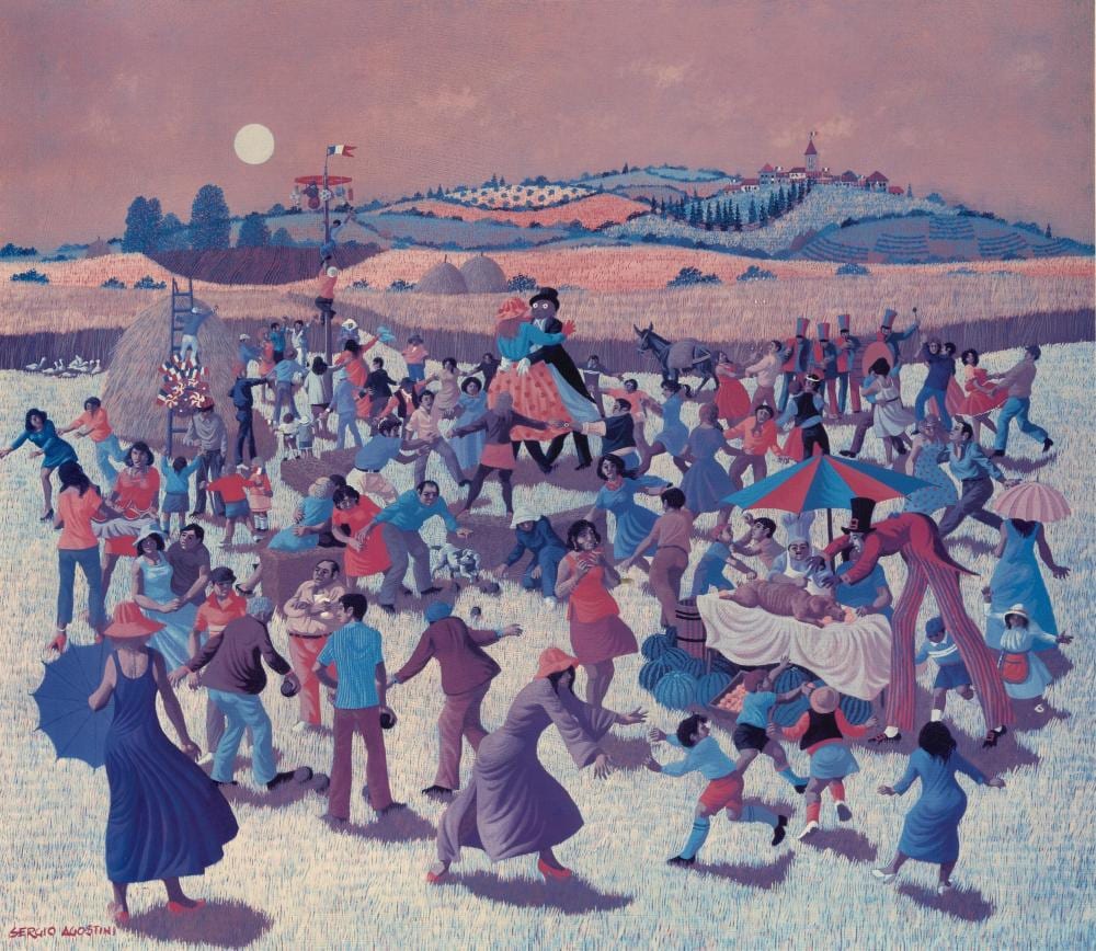 Sergio Agostini comparable auction result: sergio agostini 1921 2005 dancing in the fields decorative print after the original frame 78 x 77 cm