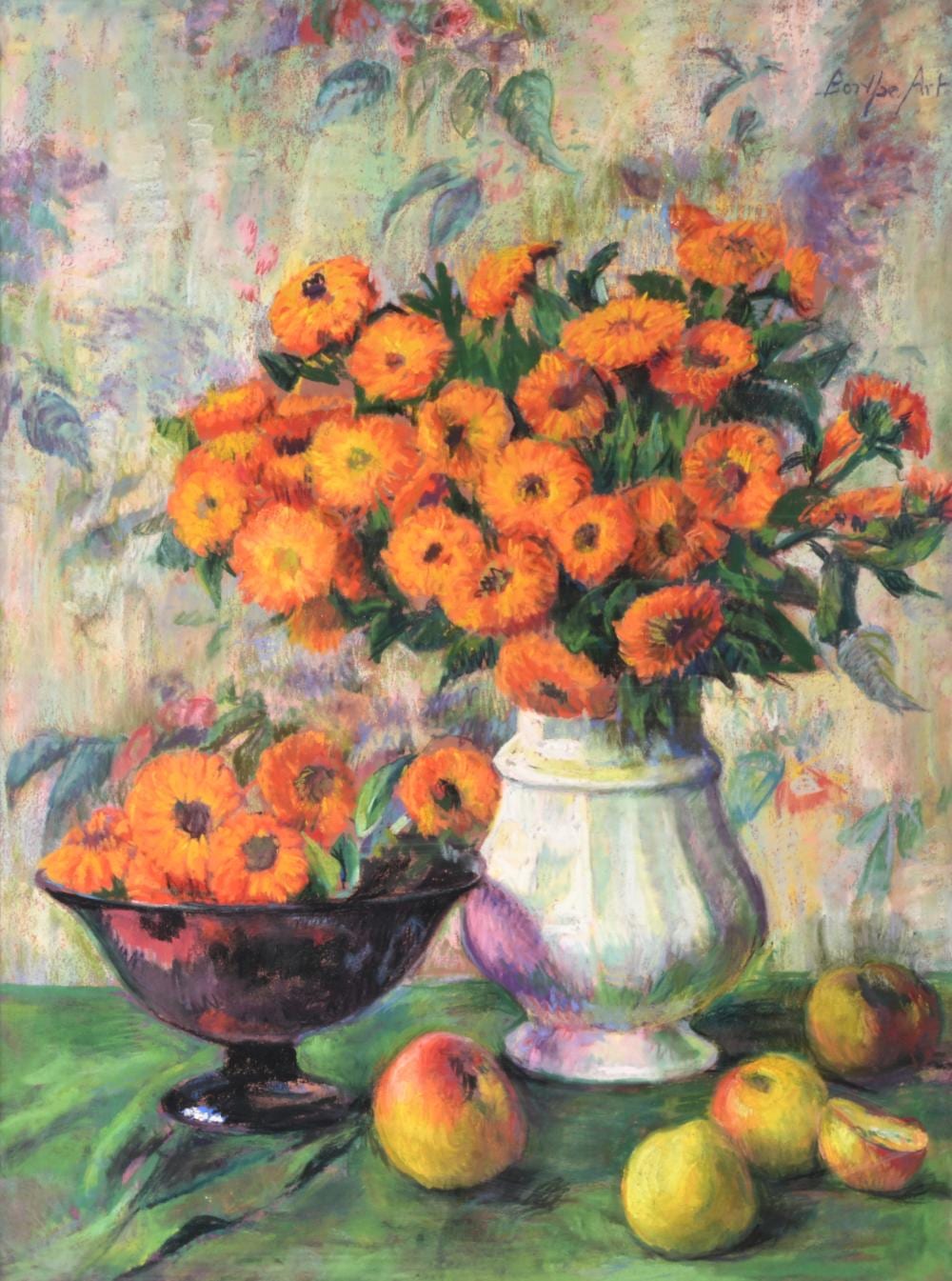 Berthe Art comparable auction result: berthe art 1857 1934 pastel still life with flower vase and apples signed