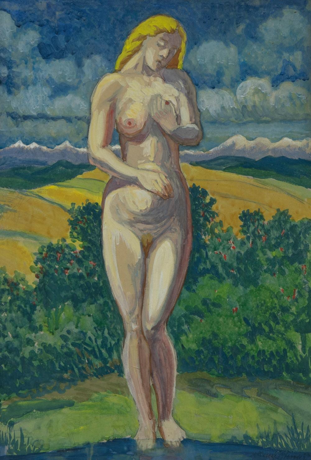 Daniel Greiner comparable auction result: daniel greiner 1872 1943 watercolor sommersegen titled and signed and stamp verso