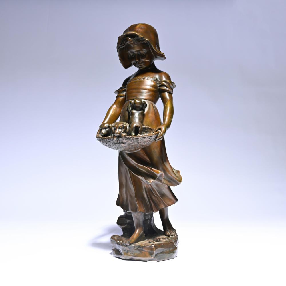 Aristide DeRanieri comparable auction result: aristide de ranieri 1865 c 1929 bronze sculpture girl with young dogs signed