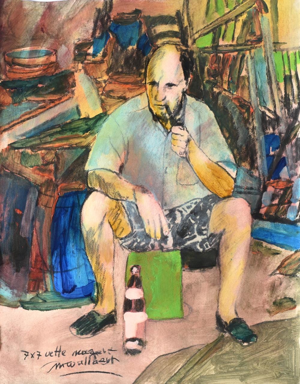 Martin Wallaert comparable auction result: martin wallaert 1944 mixed media 7x7 fat skinny self portrait signed