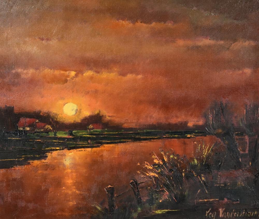 Lea Vanderstraeten comparable auction result: lea vanderstraeten 1929 oil on canvas landscape at dusk signed