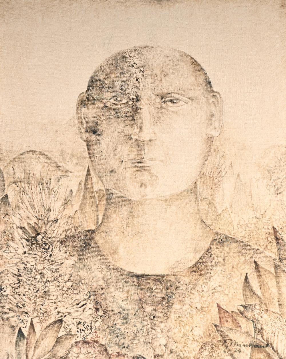 Frans Minnaert comparable auction result: frans minnaert 1929 2011 oil on canvas figure with a fixed gaze signed and dated 74