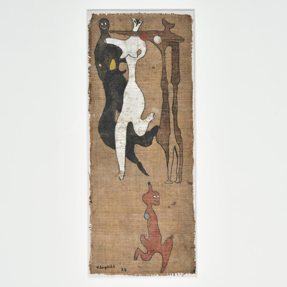 Vic Gentils comparable auction result: vic gentils 1919 1997 mixed media on jute composition signed and dated 1957
