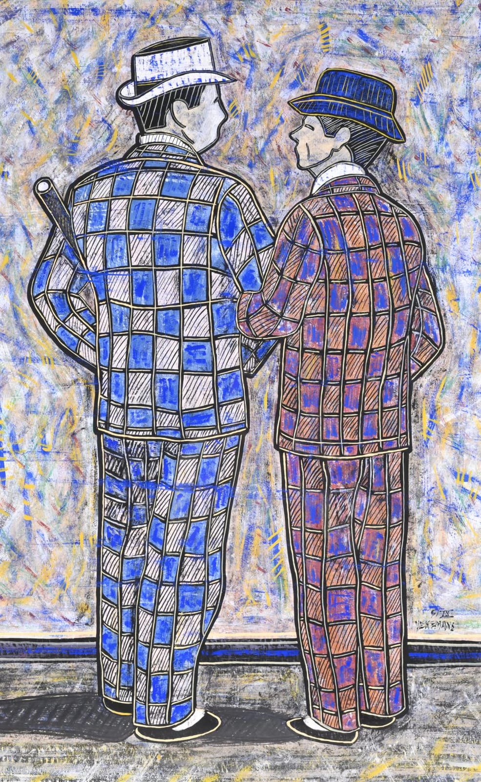 Bruno Vekemans comparable auction result: bruno vekemans 1952 2019 gouache two men with hats signed