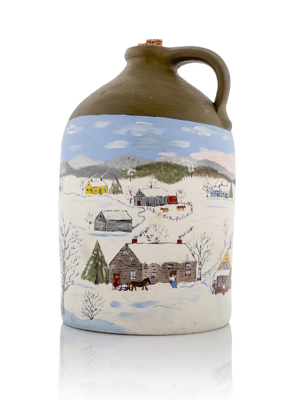 Forrest King Moses comparable auction result: forrest king moses grandma moses jug with son forrest s scene hand painted stoneware jug