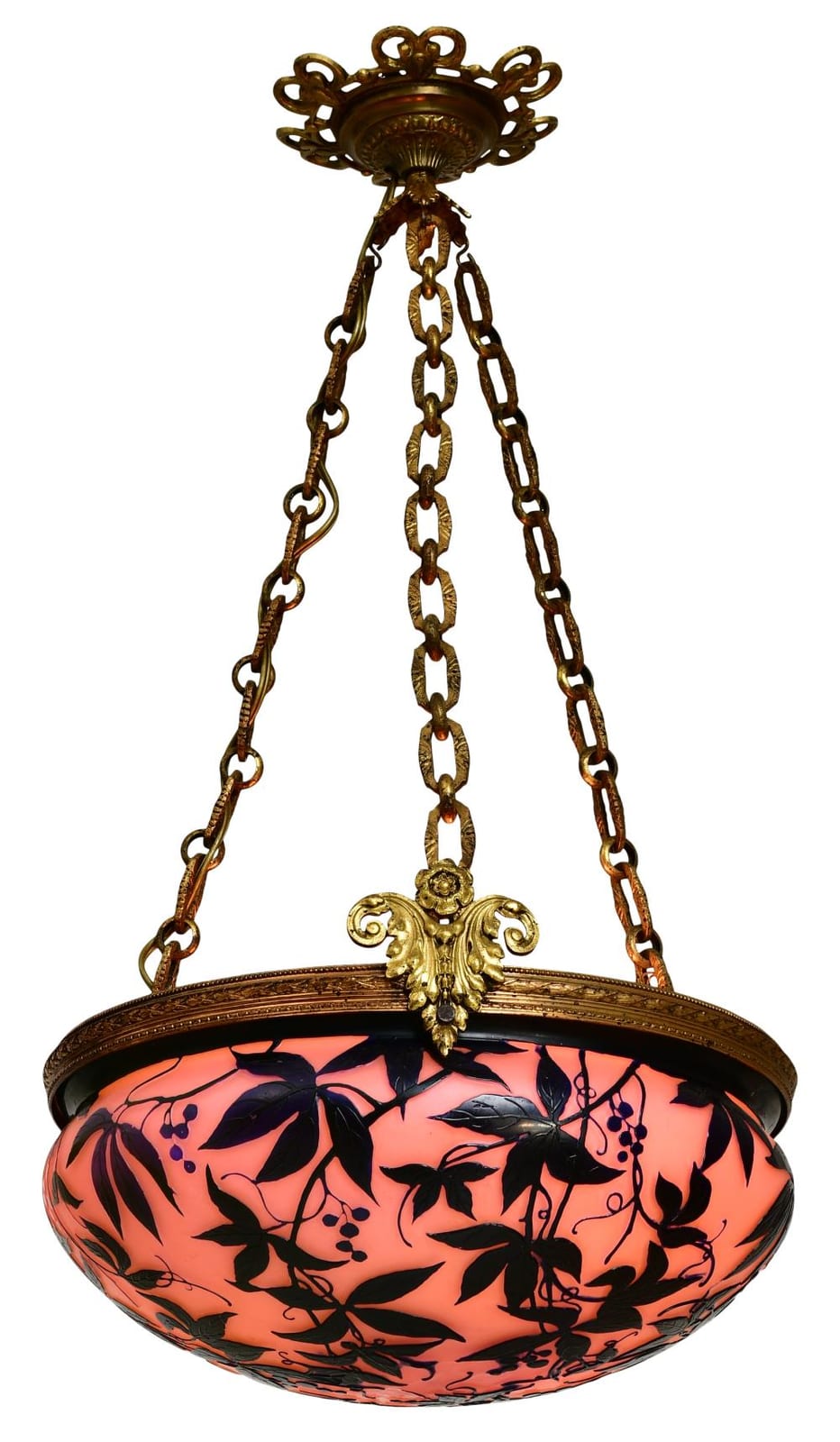 Michel Duplessis comparable auction result: michel nancy cameo glass gilt bronze leaf vine chandelier