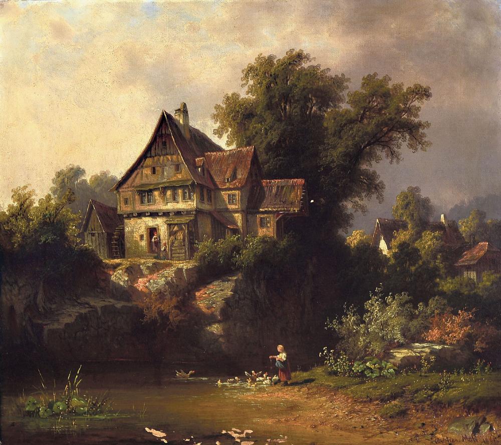 Christian Friedrich Mali comparable auction result: christian friedrich mali 1832 1906 city viewwith mill