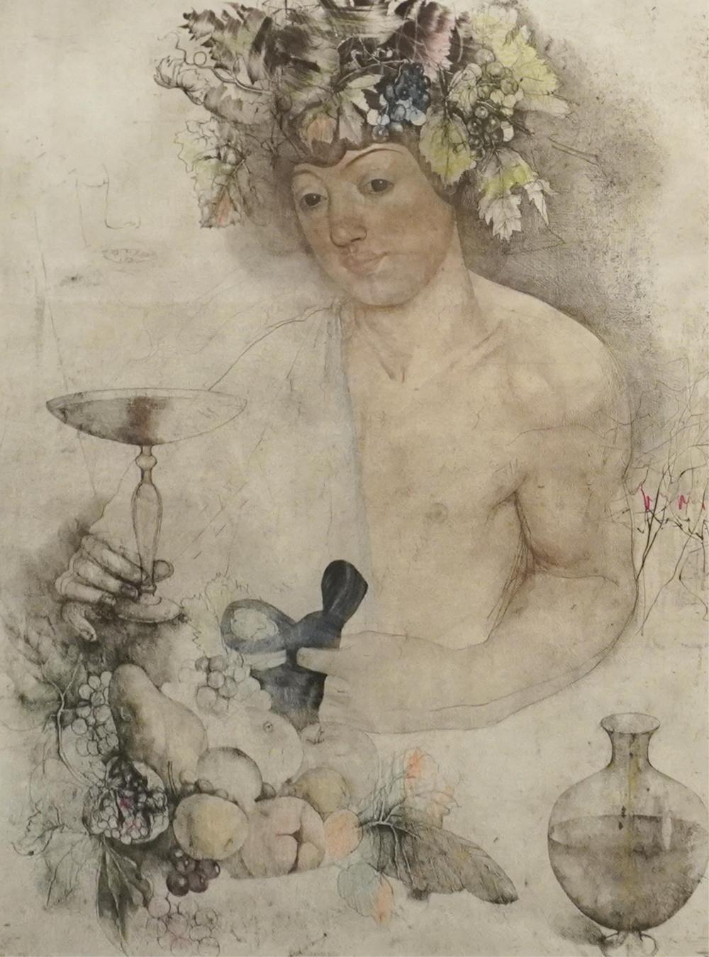 Jirí Anderle comparable auction result: jir anderle czech b 1936 caravaggio bacchus etching with hand coloring 1982 frame 42 x 35 in 106 7 x 88 9 cm