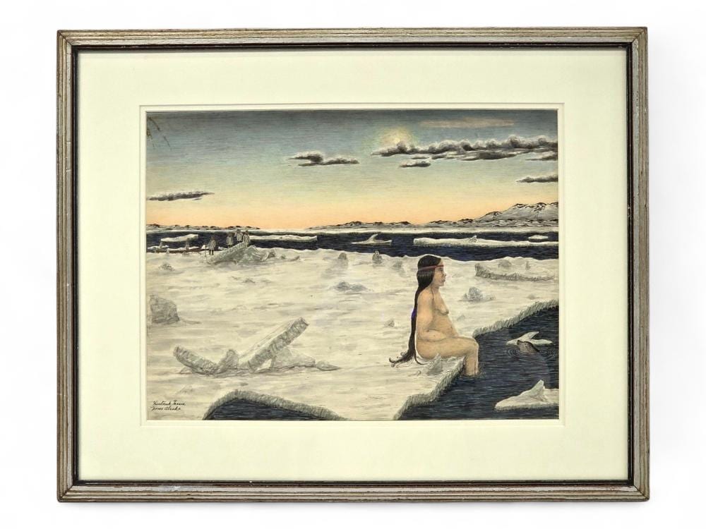 James Kivetoruk Moses comparable auction result: james kivetoruk moses eskimo mermaid ink watercolor painting
