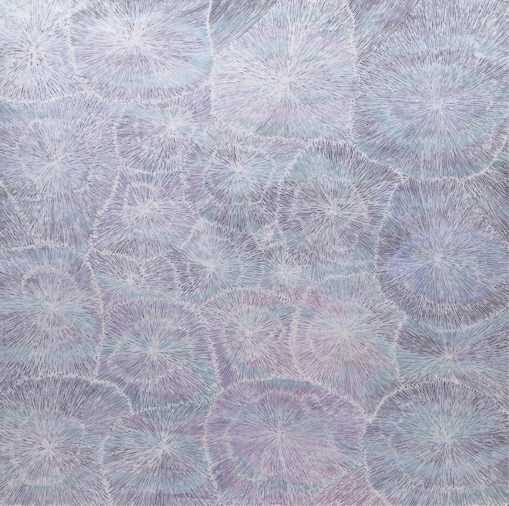 Lucky Morton Kngwarreye comparable auction result: lucky morton kngwarreye my country acrylic on belgian linen 123cm x 124cm