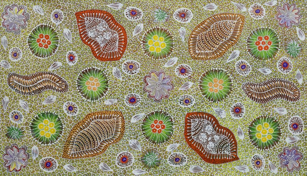 Tanya Price Nangala comparable auction result: tanya price nangala wild bush honey flower dreaming acrylic on canvas 50cm x 88cm