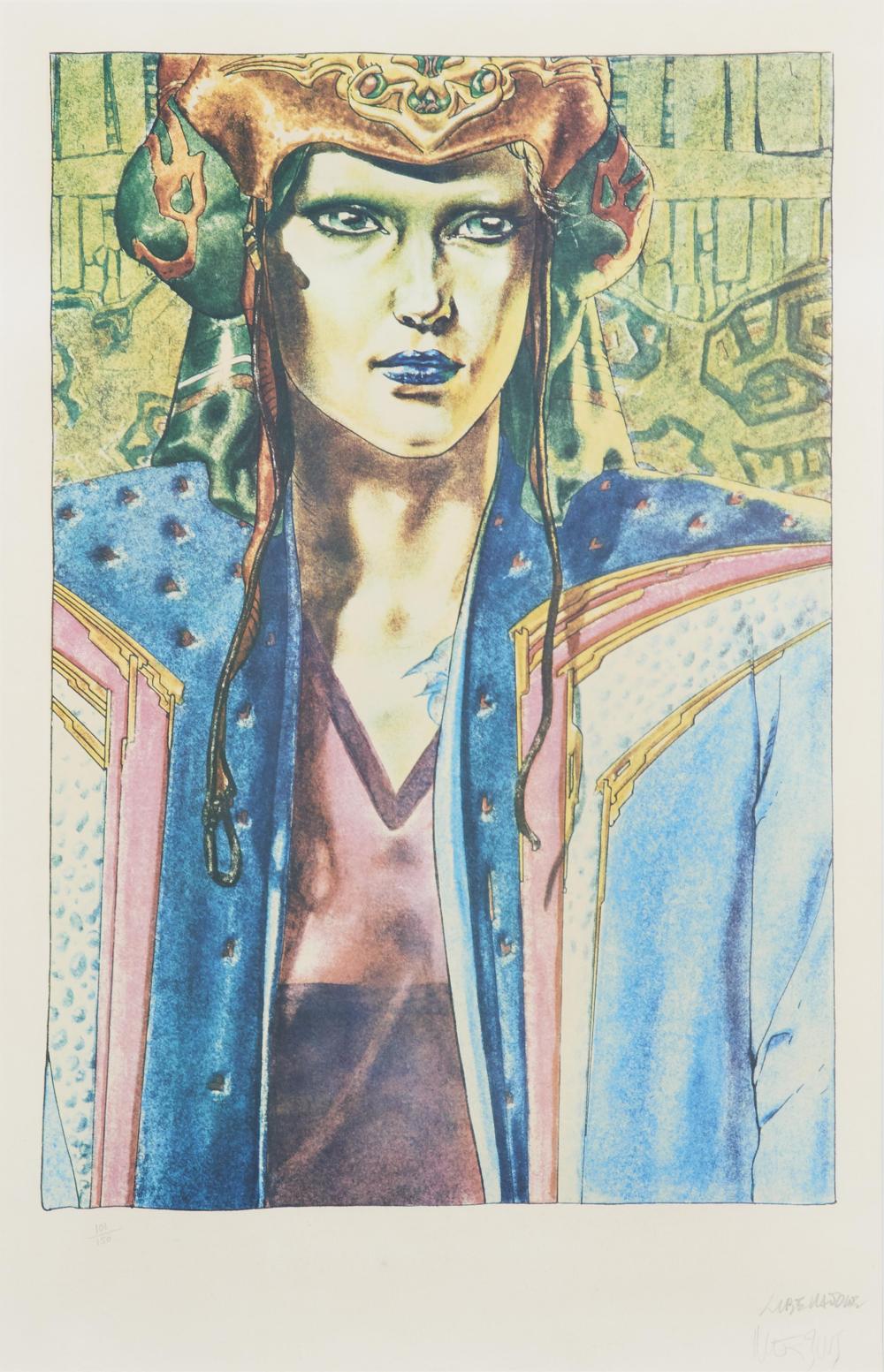 Jean 'Moebius' Giraud and Tanino Liberatore , (French, 1938-2012) (Italian, b. 1953), Starwatcher Frigidaire, c. 1990, screenprint on paper, 68 x 44 cm sold by Shapiro Auctioneers, lot 47 — auction record photograph