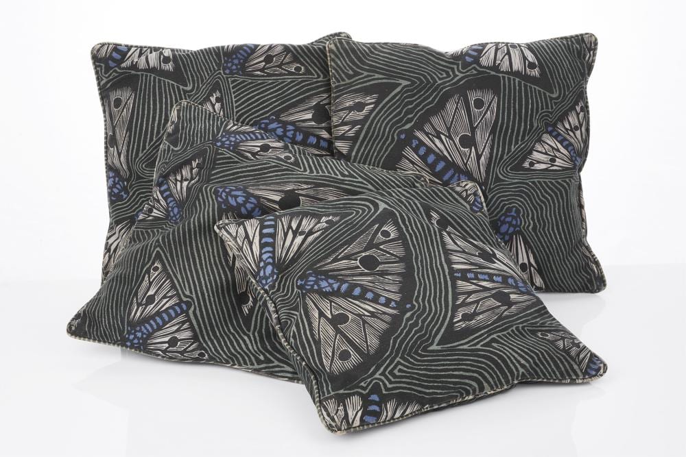 Bruce Goold comparable auction result: bruce goold australian 1948 2025 for mambo set of four bogong moth mambo print cushions c 1989 36 x 38 cm