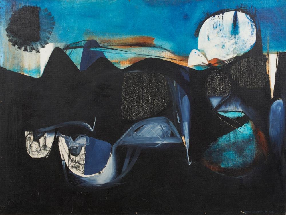 Erica McGilchrist comparable auction result: erica mcgilchrist 1926 2014 a landscape tries to forget 1963 oil on board 90 x 120cm