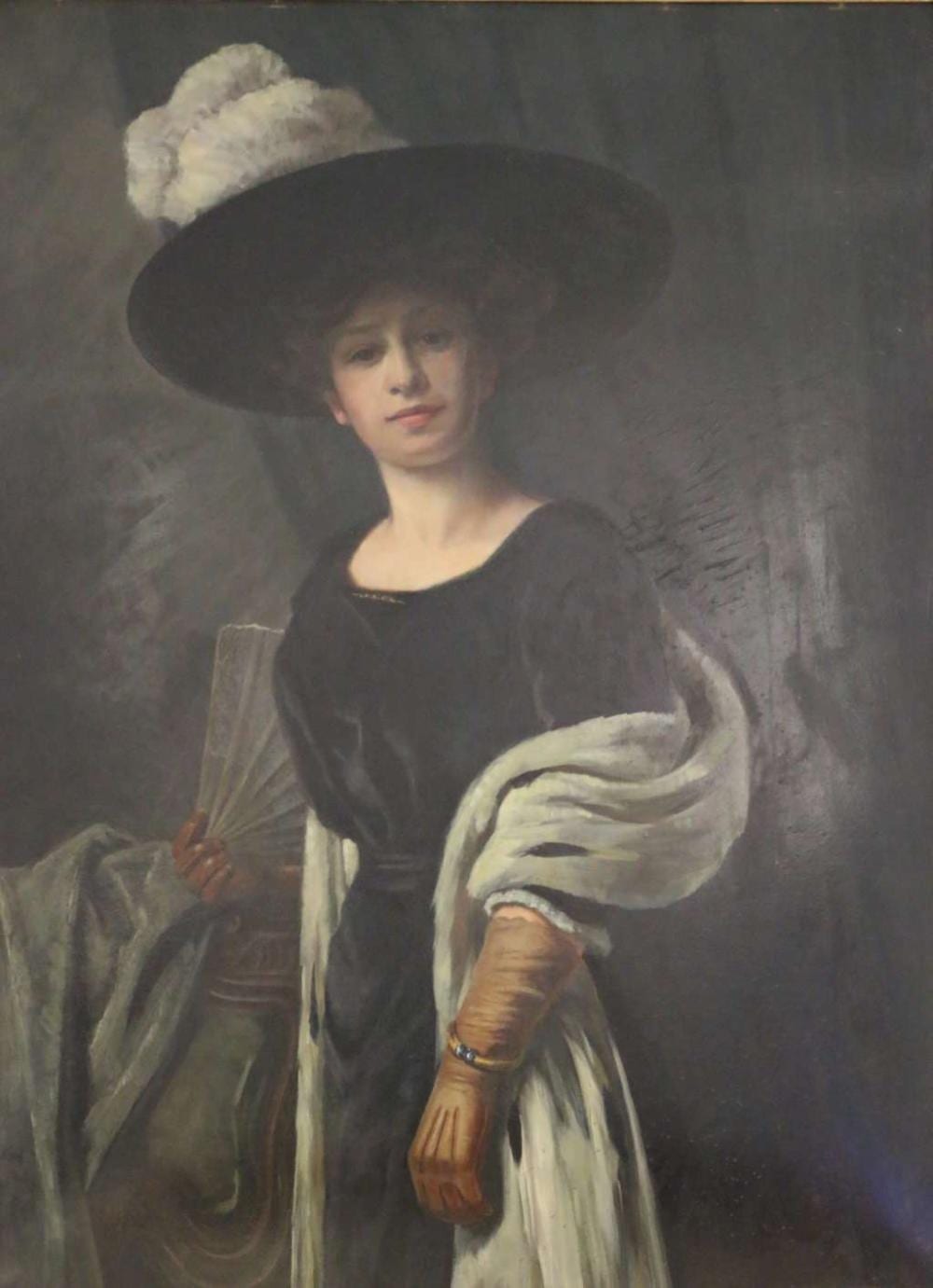Friedrich August von Kaulbach comparable auction result: friedrich august von kaulbach 1850 1920 zugeschrieben junge dame mit federhut 109 x 80 cm kaufvertrag anbei