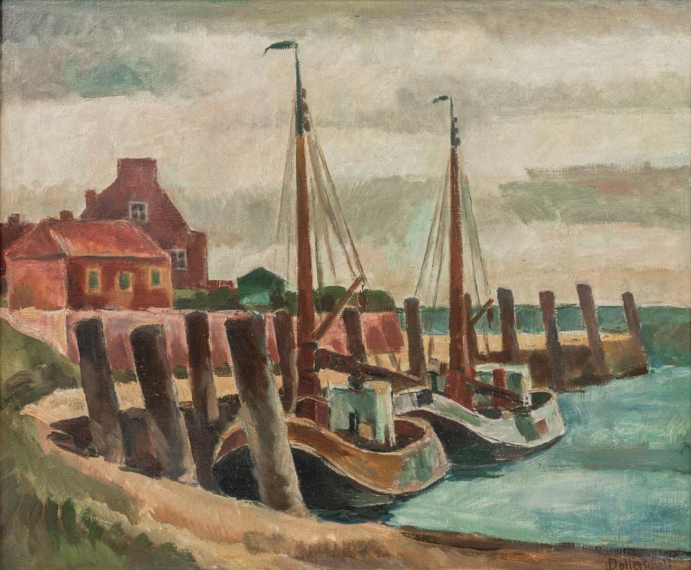 Eduard Dollerschell comparable auction result: eduard dollerschell elberfeld 1878 elberfeld 1946 boats in the harbour of wyk
