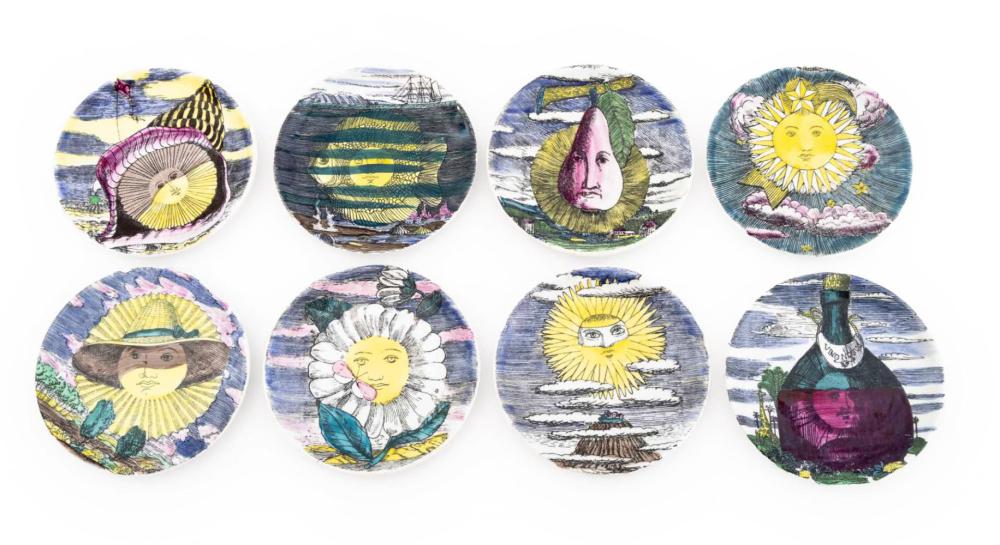Fornasetti Porcelain "Soli Di" Coasters, 8 sold by Auctions at Showplace, lot 273 — auction record photograph