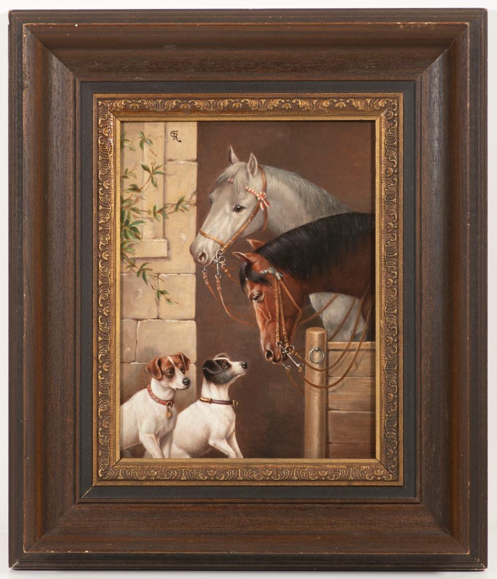 Karl Reichert comparable auction result: carl reichert 1836 1918 two horses looking at two dogs