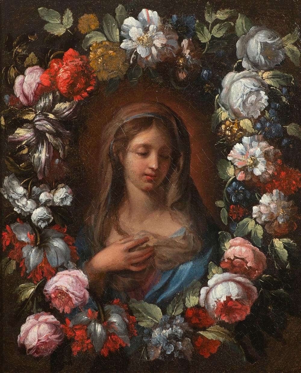 Sebastiano Conca comparable auction result: sebastiano conca gaeta 1680 1764 naples and ignaz stern called stella mauerkirchen 1679 1748 rome the virgin in a garland of flowers
