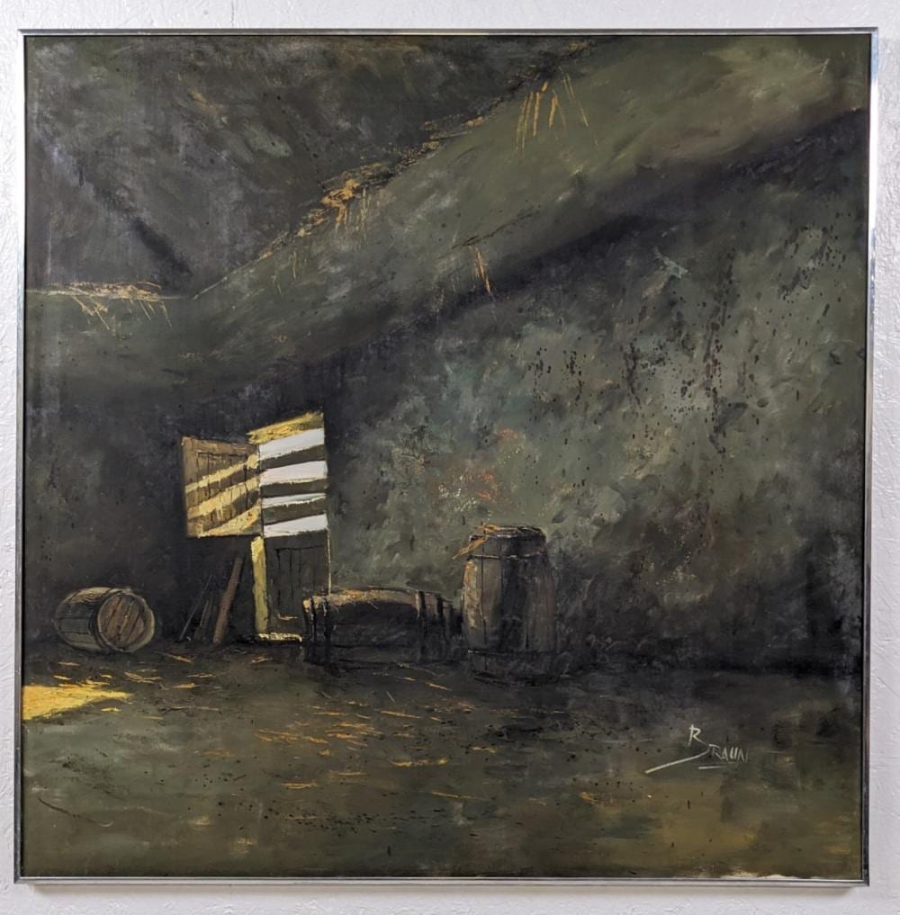 Jorge González Camarena comparable auction result: jorge braun tarallo barn interior oil painting on canvas