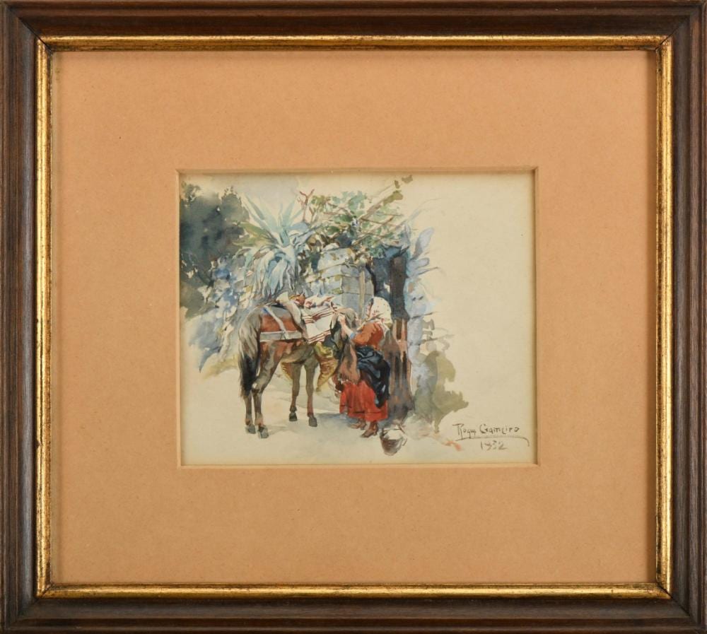 Alfredo Roque Gameiro comparable auction result: a country girl with a donkey