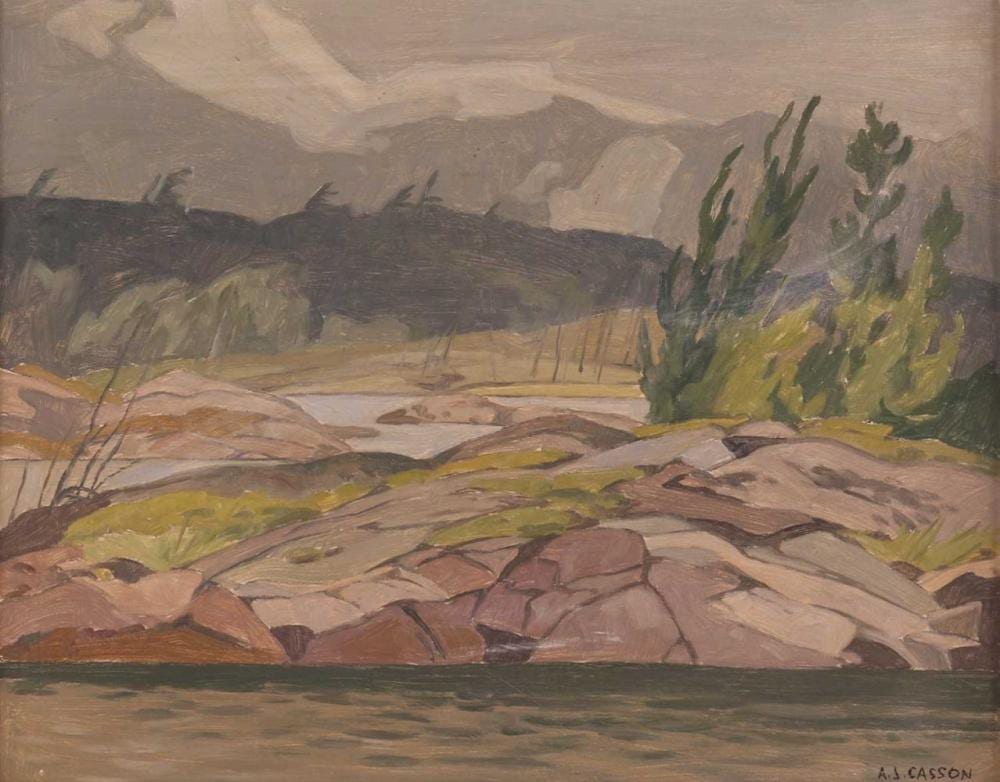 alfred joseph casson canadian 1898 1992 byng inlet signed a j casson lower right signed and titled in pencil verso oil on board 29 x 37 cm framed 50 x 58 cm · Dawsons Auctioneers · 2025-09-24 Alfred Joseph Casson comparable auction result: alfred joseph casson canadian 1898 1992 byng inlet signed a j casson lower right signed and titled in pencil verso oil on board 29 x 37 cm framed 50 x 58 cm