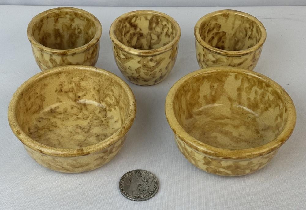 Antique Lot of 5 Spongeware Bowls sold by One Source Auctions, lot 257 — auction record photograph