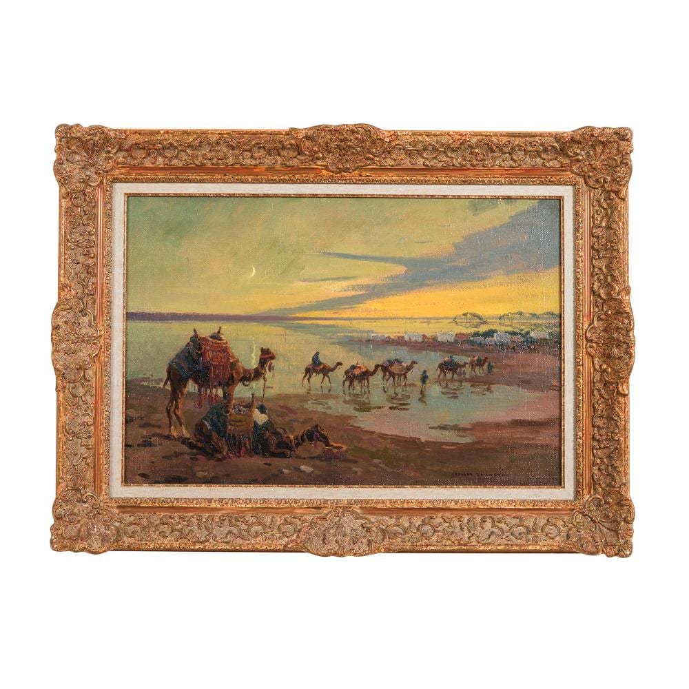 Edouard Doigneau comparable auction result: edouard doigneau caravan at sunset on the banks of the nile