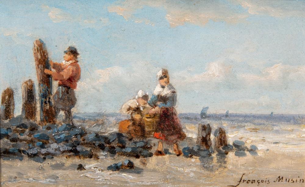 François Etienne Musin comparable auction result: fran ois etienne musin 1820 1888 beachcombers oil on canvas on panel 11 x 18 cm 4 3 x 7 0 in frame 28 x 34 5 cm 11 0 x 13 5 in