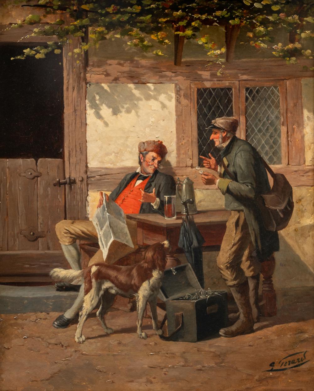 lucien g rard 1852 1932 two chatting men oil on canvas 74 x 60 cm 29 1 x 23 6 in frame 94 x 80 cm 37 0 x 31 1 2 in · Carlo Bonte Auctions · 2025-10-14 Lucien Gérard comparable auction result: lucien g rard 1852 1932 two chatting men oil on canvas 74 x 60 cm 29 1 x 23 6 in frame 94 x 80 cm 37 0 x 31 1 2 in
