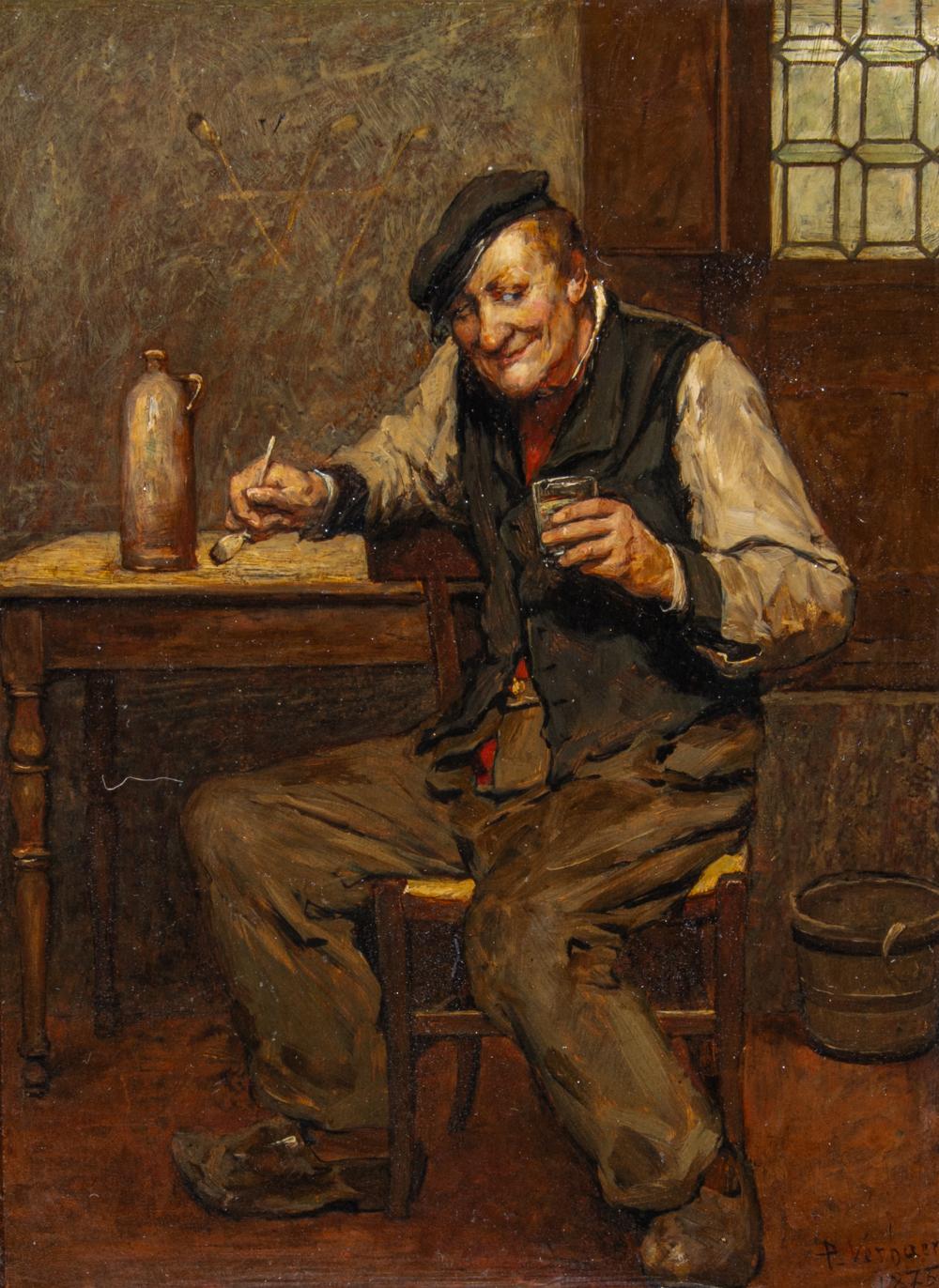 Pieter Verhaert comparable auction result: piet verhaert 1852 1908 the drinker oil on mahogany 23 x 17 5 cm 9 0 x 6 8 in frame 35 x 28 cm 13 7 x 11 0 in