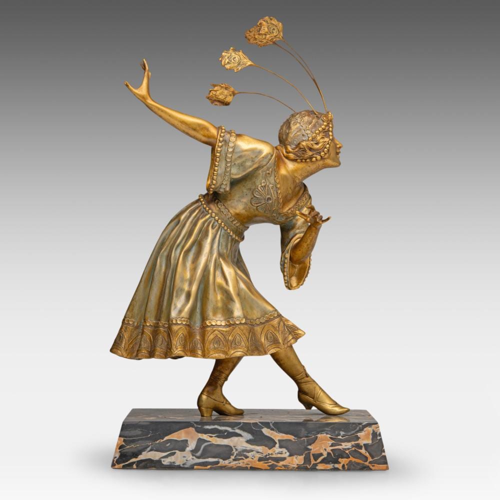 Eduardo Rossi comparable auction result: eduardo rossi 1867 1926 dancer with feathers in her hair gilt bronze on marble base h 44 5 cm total