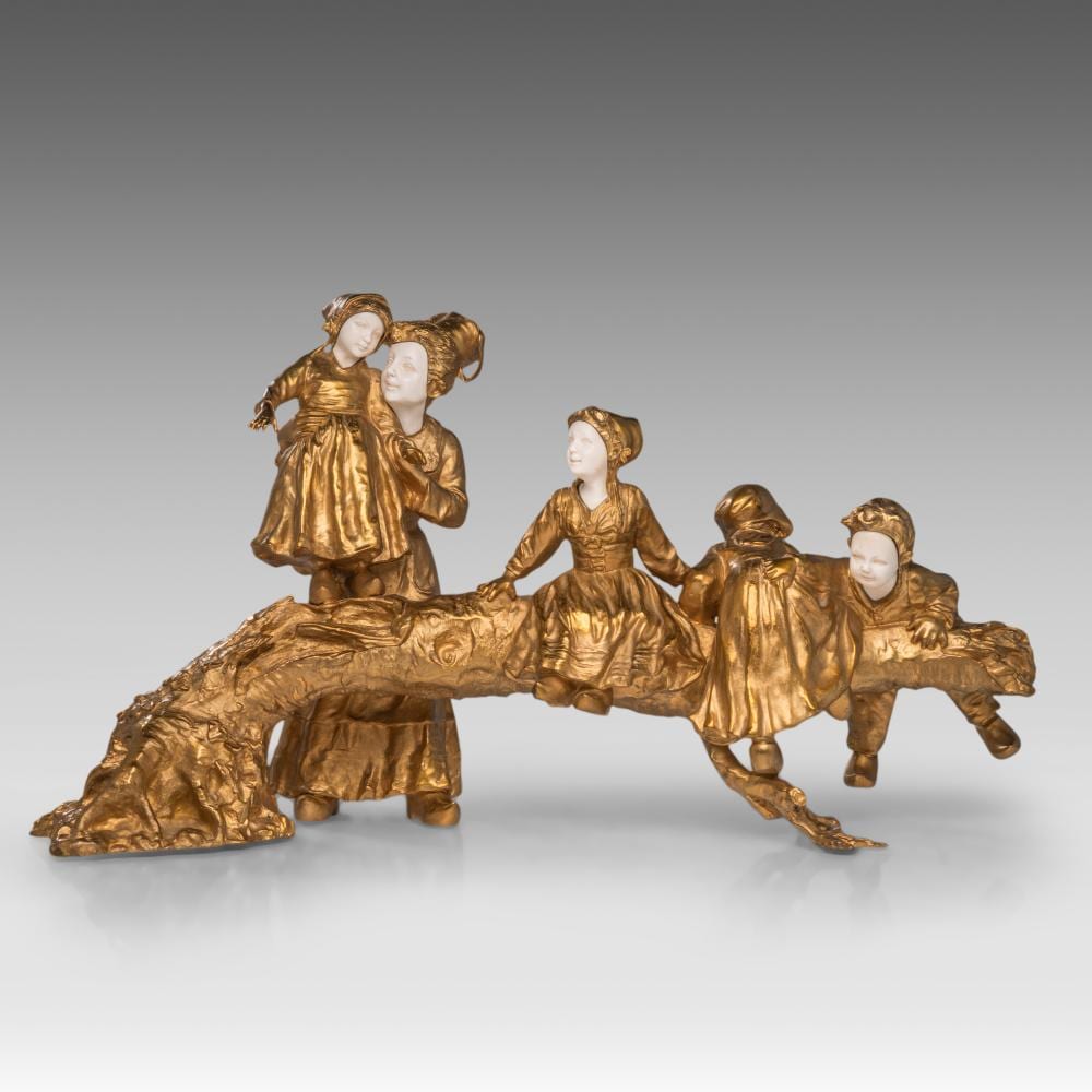 giuseppe d aste 1881 1945 chryselephantine sculpture of children playing on a tree trunk w 58 cm · Carlo Bonte Auctions · 2025-10-15 Giuseppe D'Aste comparable auction result: giuseppe d aste 1881 1945 chryselephantine sculpture of children playing on a tree trunk w 58 cm