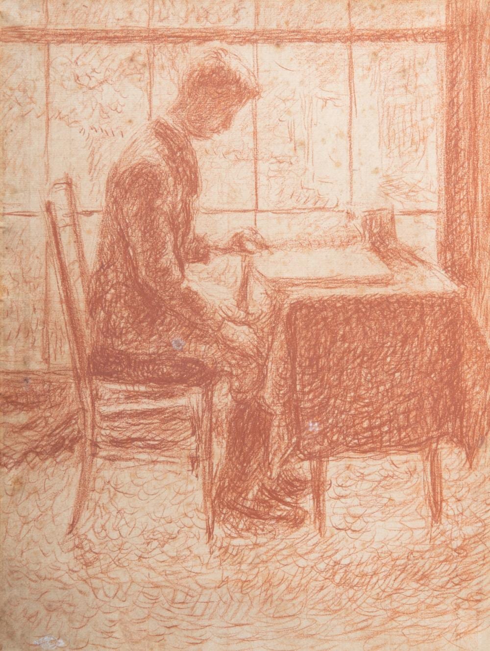Georges Lemmen comparable auction result: georges lemmen 1865 1916 reading boy sitting at a table sanguine drawing 50 x 38 cm 19 6 x 14 9 in frame 72 x 59 cm 28 3 x 23 2 in