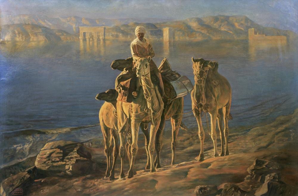 Adam Styka comparable auction result: adam styka polish 1890 1959 bedouin with camels before the temple of philae