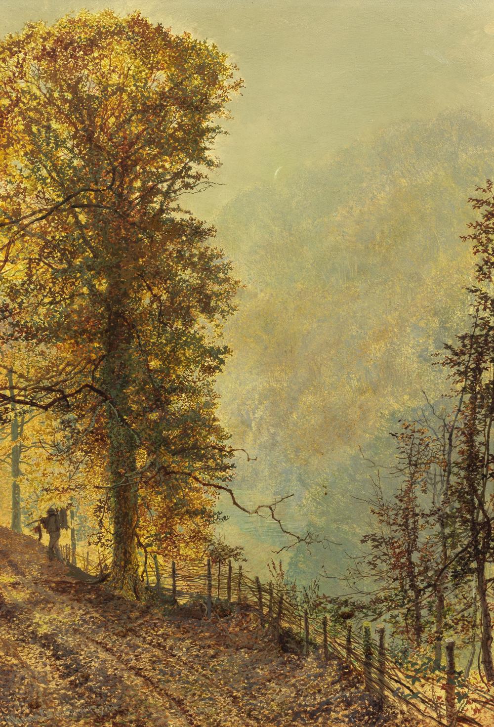 Atkinson Grimshaw comparable auction result: john atkinson grimshaw british 1836 1893 a rabbit hunter on a riverside road