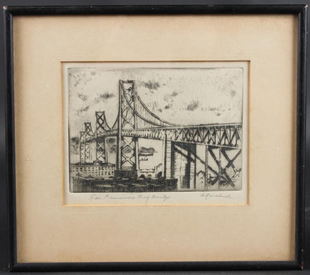 Harriet Gene Roudebush comparable auction result: harriet gene roudebush american 1908 1998 san francisco bay bridge etching signed and inscribed in pen