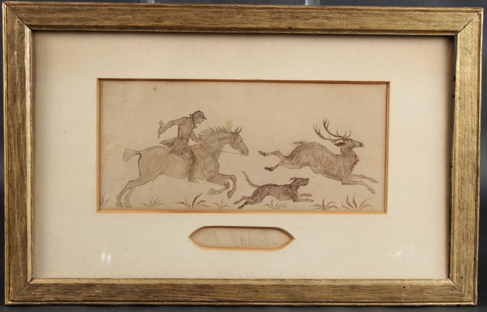 Randolph Caldecott comparable auction result: randolph caldecott 1846 1886 stag hunting watercolour signed in the mount 12 x 26cm