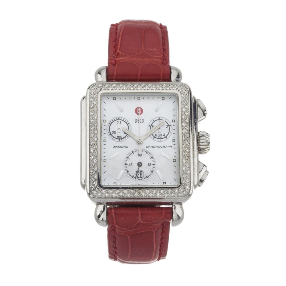 Michele Desubleo comparable auction result: michele a stainless steel diamond set deco chronograph wrist watch