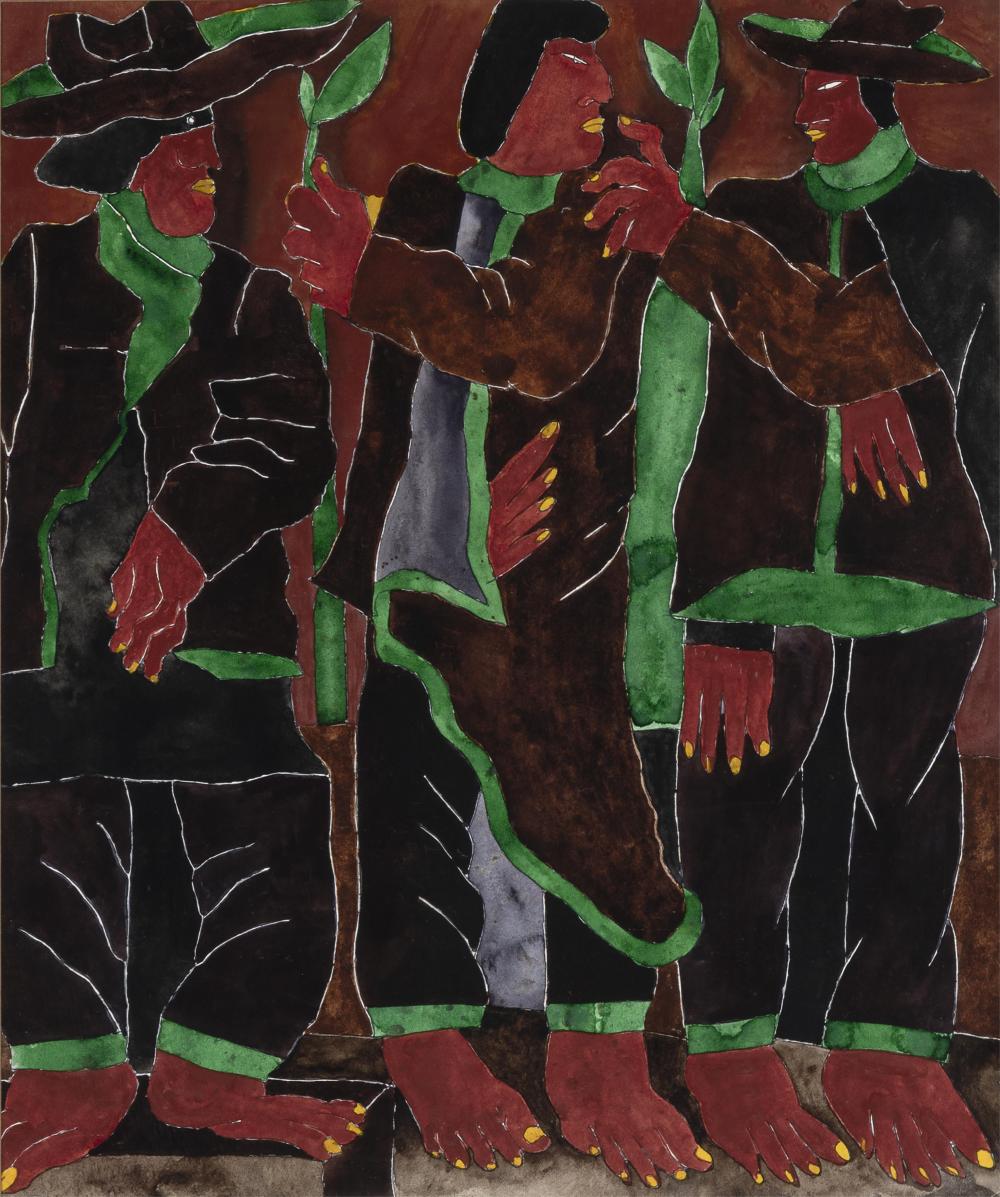Javier Arévalo Suárez comparable auction result: javier arevalo three peons in corn field