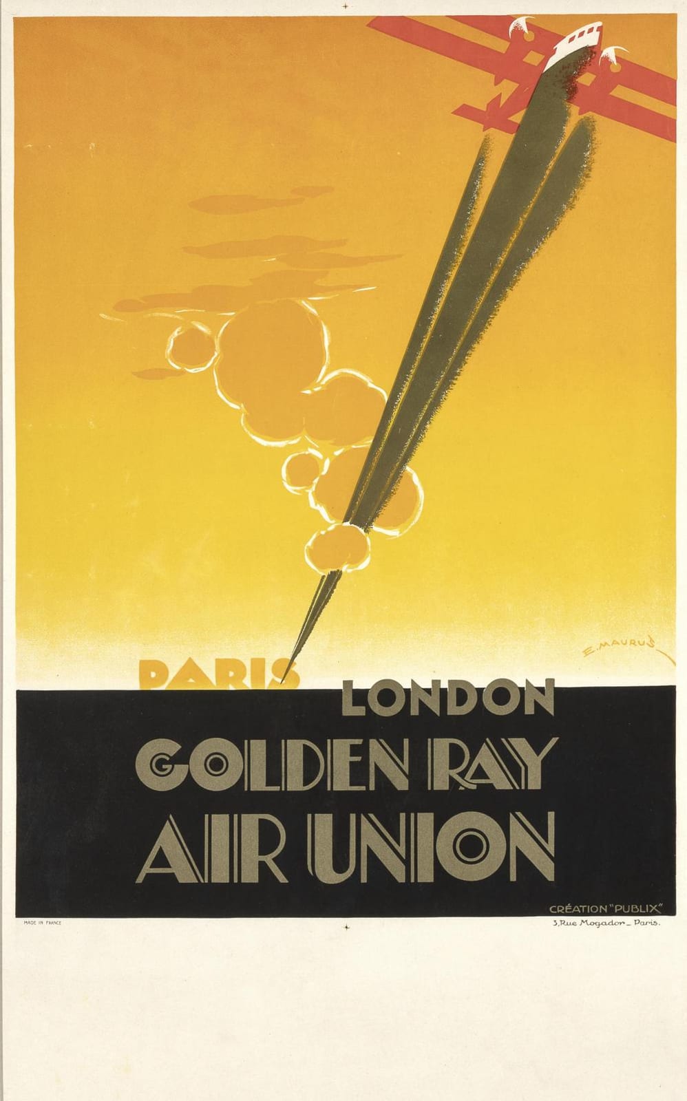 Edmond Maurus comparable auction result: edmond maurus golden ray air union original poster ca 1935