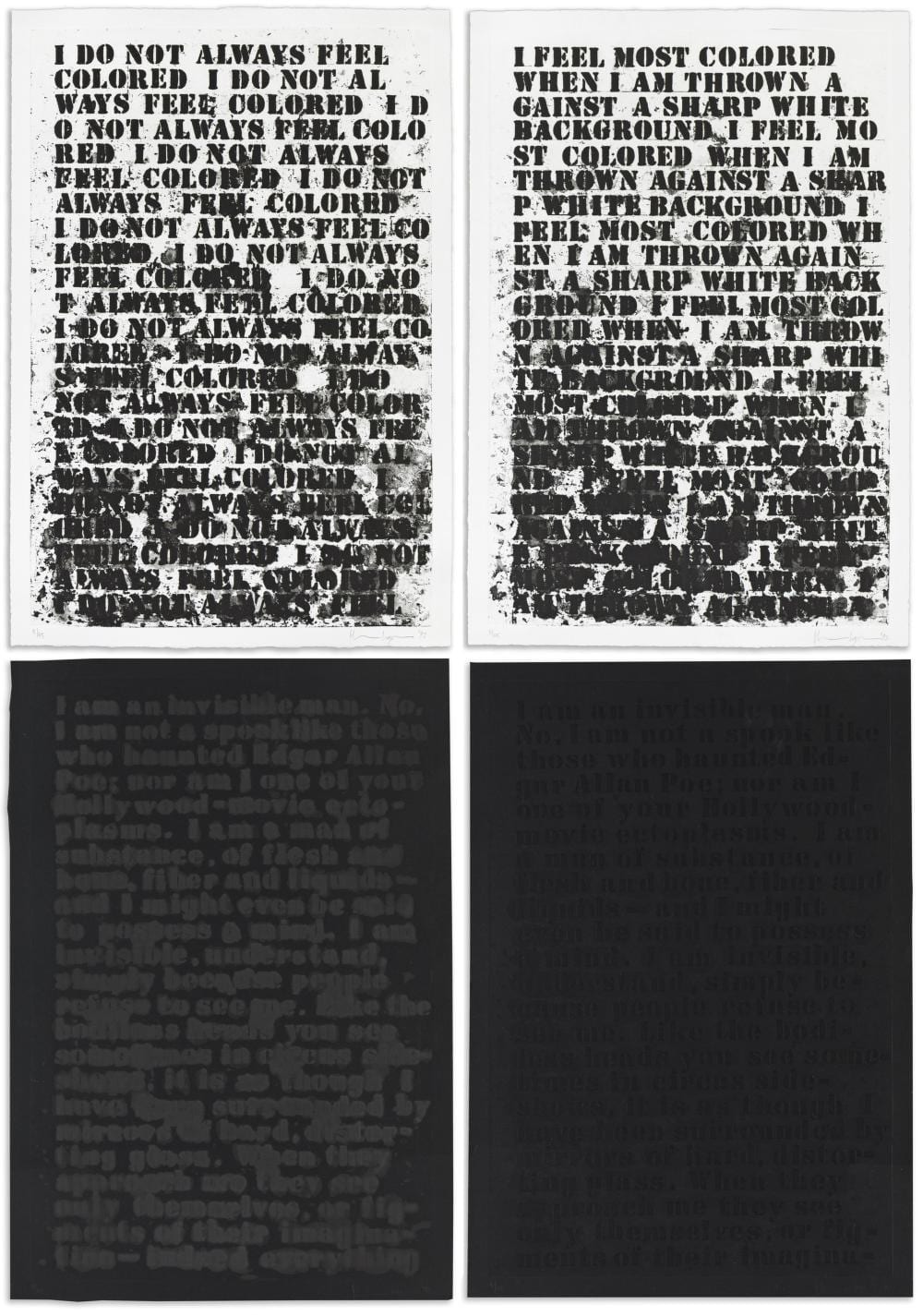 glenn ligon 1960 untitled four etchings 1992 · Swann Auction Galleries · 2025-10-07 Glenn Ligon comparable auction result: glenn ligon 1960 untitled four etchings 1992